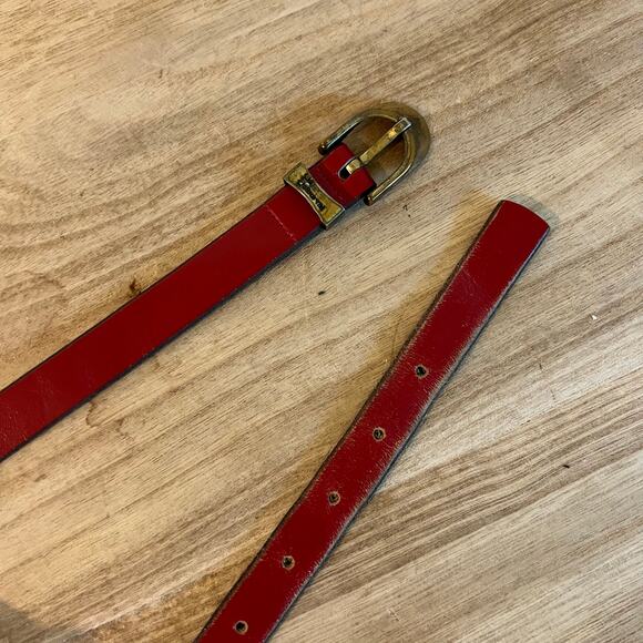 Vintage Liz Claiborne Red Genuine Saddle Leather Brass Buckle Belt Size Large main image 8
